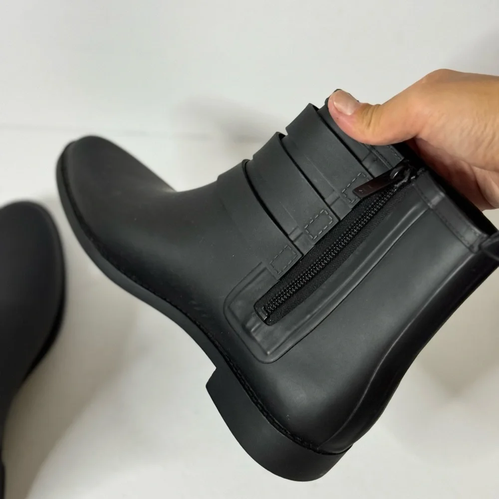 Loeffler Randall Nash Rain Boots Black Silver Size 6